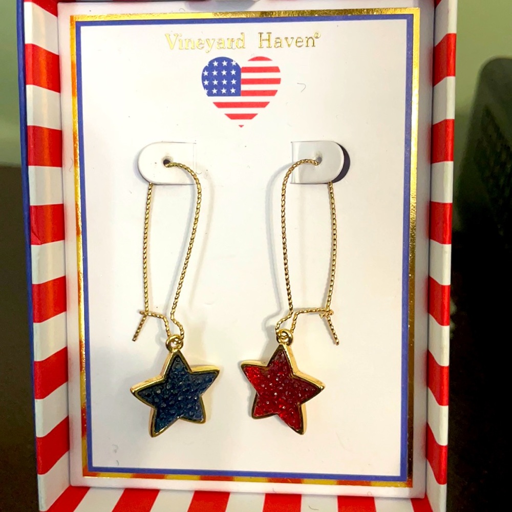 new patriotic red amd blue star earrings
